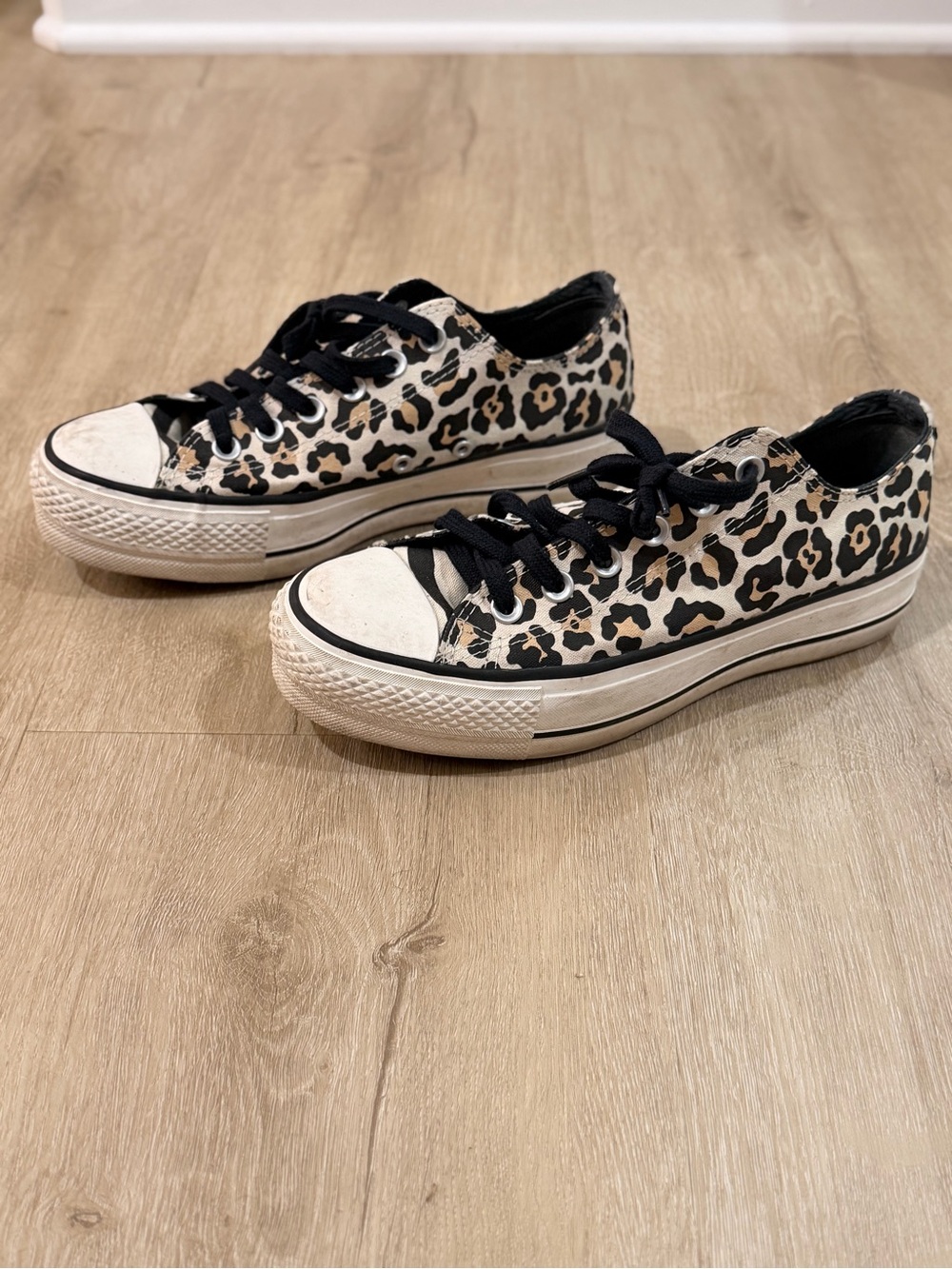 Leopard Print Low-Top Sneakers in Black & Cream